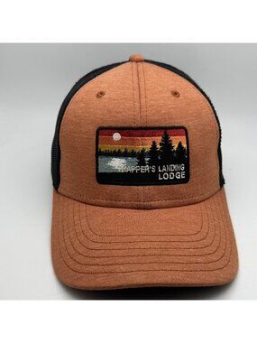 Trapper's Landing Lodge Trucker Hat Cap Orange Black Snapback Adjustable Blue 84